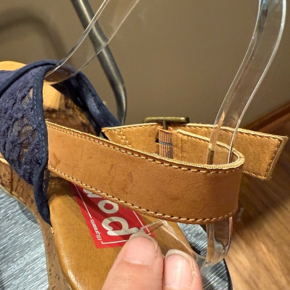 Pop Midnight Blue Lace Wedge Sandals - Picture 9 of 15